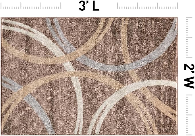 Rugshop Wavy Circles Modern Non-Shedding Accent Area Rug Brown 2' x 3' | Rectangular, Size 2' x 3', Living Room, Bedroom, Dining Room, Home Office, Kitchen, Entryway, Hallway, Nursery, Kids Room