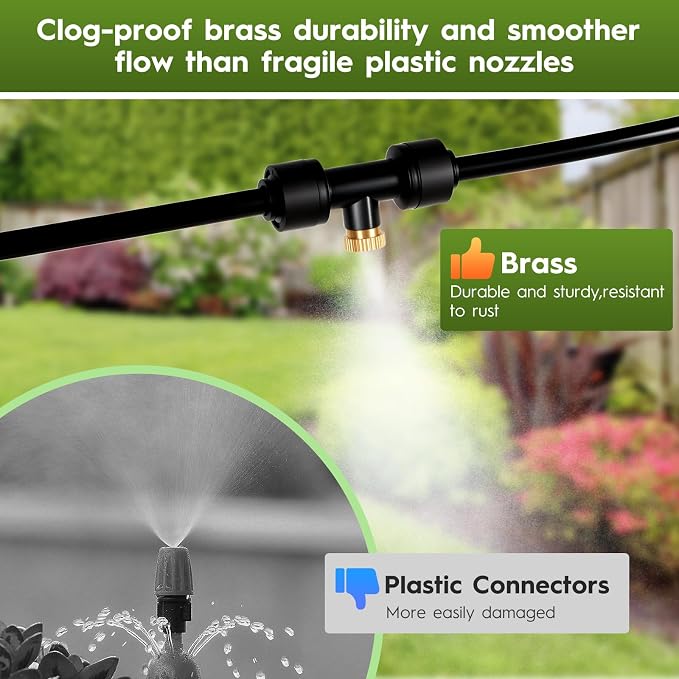 Funpynani 30FT Outdoor Misting Cooling System‌ - Patio Garden Kit with ‌Brass Nozzles & UV Tubing‌, DIY Install for ‌Pool, BBQ, Greenhouse‌, Water-Saving High Pressure Cooler