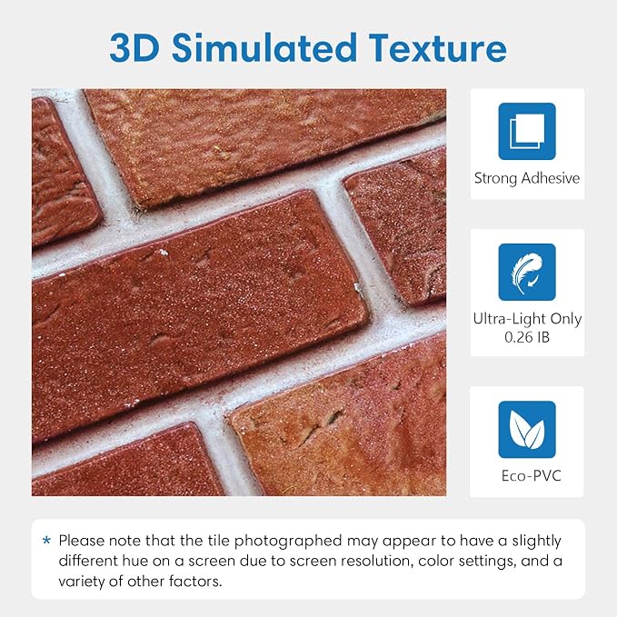 COMSTICKC 3D Red Faux Brick Wall Panel Peel and Stick Wall Stickers, 12 pcs of 22.8" x 11.8", DIY Lightweight PVC Fake Brick Decorative Wall Covering Backsplash Interior Decor,Covers 22.48 sq.ft