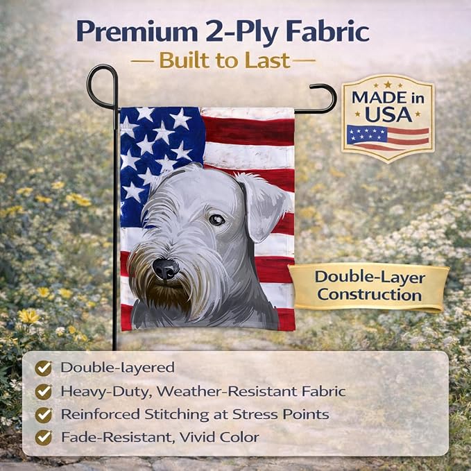 Caroline's Treasures CK6485GF Cesky Terrier Dog American Flag Garden Flag Mailbox Flag Decorative Yard Flag Banner Outside Patio Artwork Yard Flower Beds, Garden Size, Multicolor