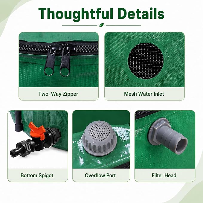 Collapsible Rain Barrel, 200 Gallon Portable Rainwater Collection System, Water Storage Tank, Rain Catcher Barrel with Spigots and Overflow Kit, Rain Water Barrel Collector for Garden, Green