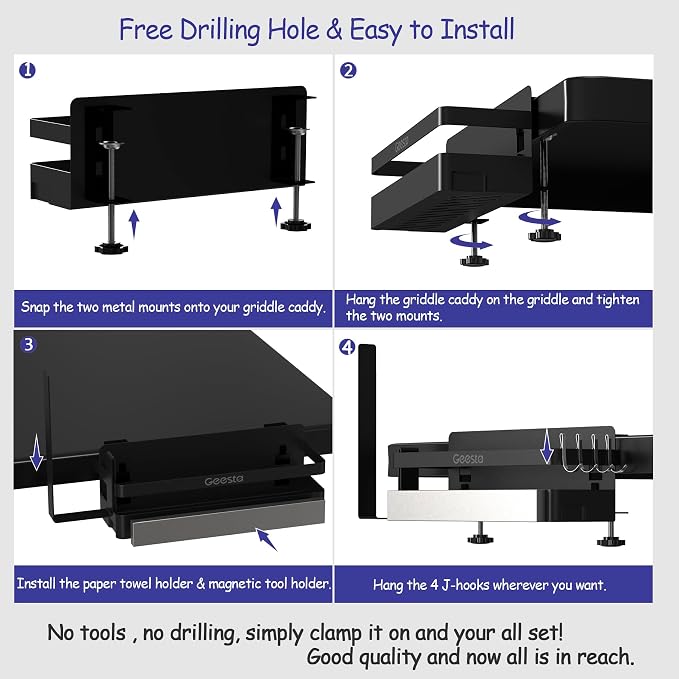 Geesta Upgraded Griddle Caddy for Blackstone 28"/36" Griddles/Weber Grill/Prep Cart, BBQ Grill Accessories Space Saver with Magnetic Tool Holder & Paper Towel Holder