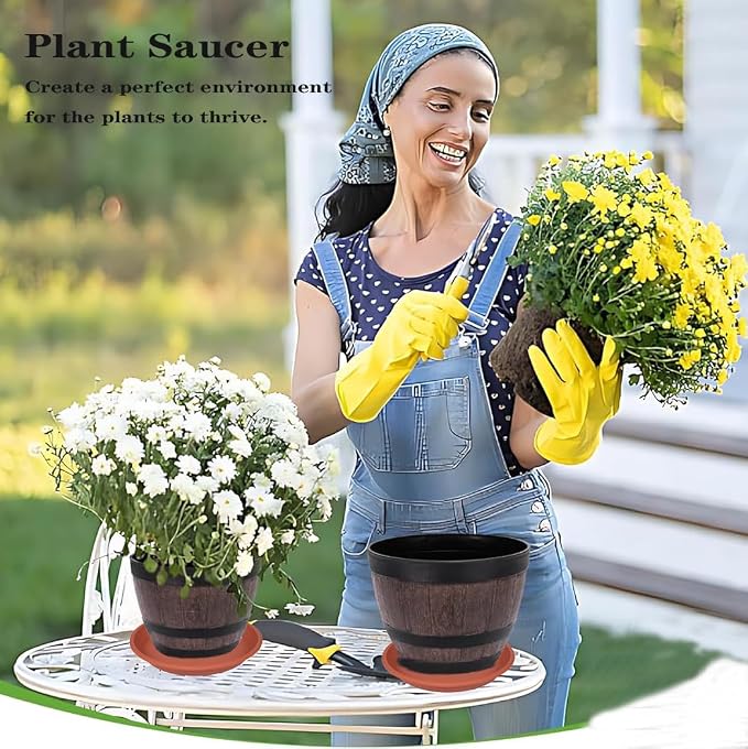 6 Pack Plant Saucer 8 inch, Heavy Duty Plastic Plant Water Tray, Planter Saucers, Flower Pot Tray, Planter Tray, Bird Bath Bowls, Water Trays for Plant Pots 7"/8", Terracotta