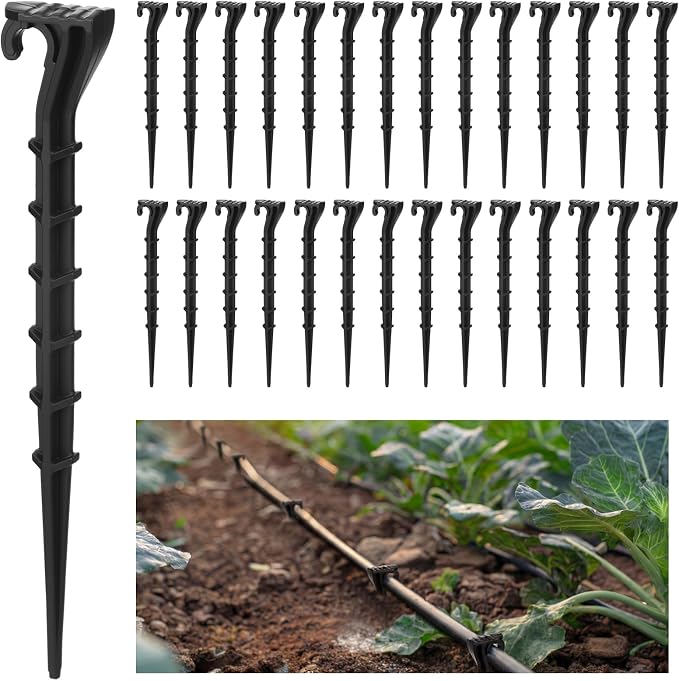 Glooglitter 120 Pack 1/4 Inch Irrigation Tubing Hold Down Plastic Anchor Stakes Drip Irrigation Support Stakes Ground Garden Hose for Garden Greenhouse Sprinkler Landscaping