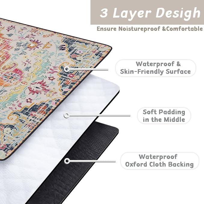 Picnic Blankets Extra Large Waterproof, 80"x 80"Vintage Boho Beach Mat with Corner Pockets Windproof Sandproof Foldable Portable 3-Layer Mat Darker for Wet Grass,Parks,Music Festival,Camping,Concerts