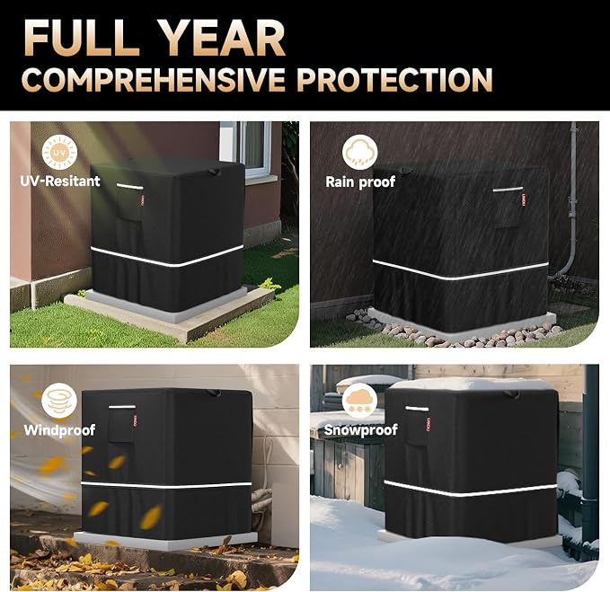 LXKCKJ Air Conditioner Cover for Outside Units - 420D Waterproof Air Conditioner Protection Covers for Window Unit - Winter AC Covers Fits AC Condensing HVAC Unit (Black-24''LX24''WX30''H)