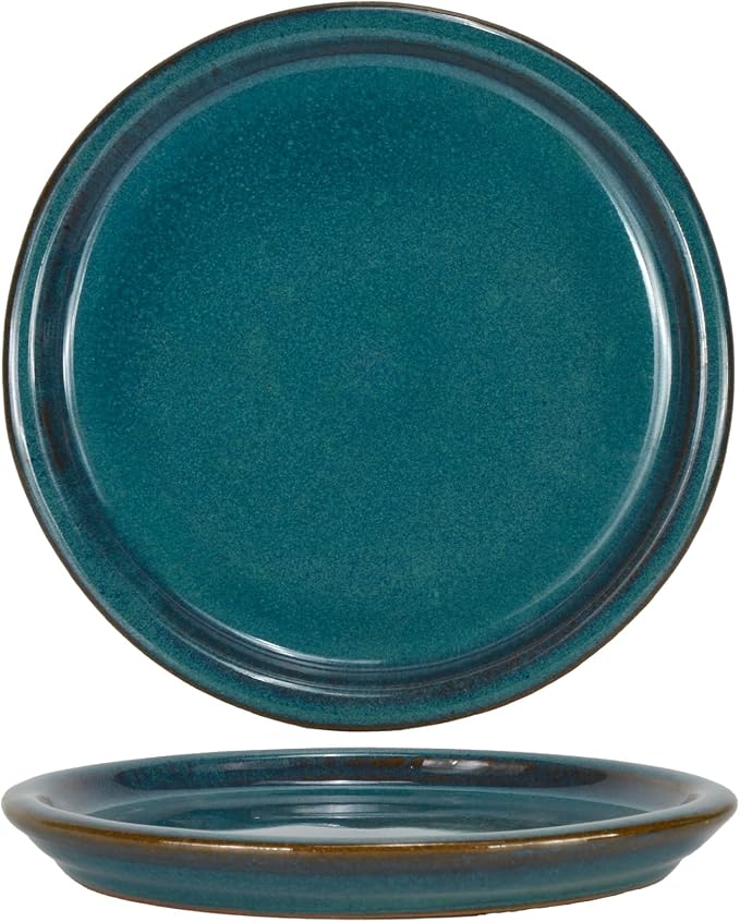W&W Ceramic Plant Saucer - Plant Trays for Indoor Pots (Teal, 13 inches, 2 Packs)