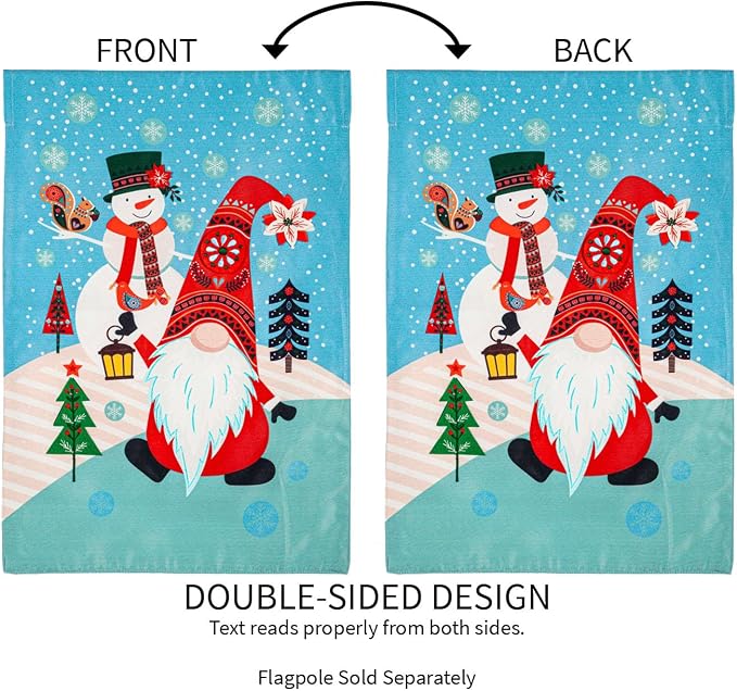 Evergreen Flag Gnome Snowman Applique Garden Flag | 12x18 Inches Double Sided Christmas Garden Flag for Outside | Outdoor Small Flag Décor for Home, Yards and Gardens