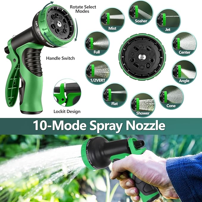 25 ft Garden Hose,2026 New Improved Lightweight All-Weather Water Hoses, Ultra Durable and Flexible Garden Hose with 10-Function Spray Nozzle, Leak-Free Connections Garden Hose for Yard, Lawn,Outdoor