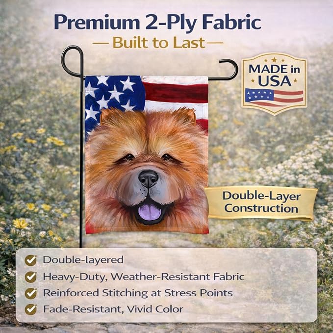 Caroline's Treasures CK6490GF Chow Chow Dog American Flag Garden Flag Mailbox Flag Decorative Yard Flag Banner Outside Patio Artwork Yard Flower Beds, Garden Size, Multicolor