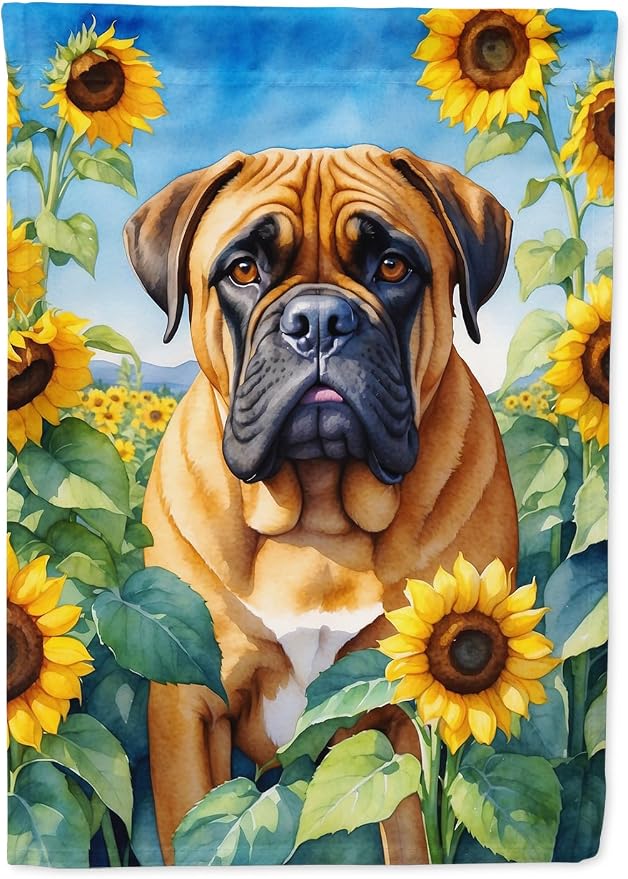 Caroline's Treasures DAC6042CHF Bullmastiff in Sunflowers House Flag Large Porch Sleeve Pole Decorative Outside Yard Banner Artwork Wall Hanging, Polyester, House Size, Multicolor