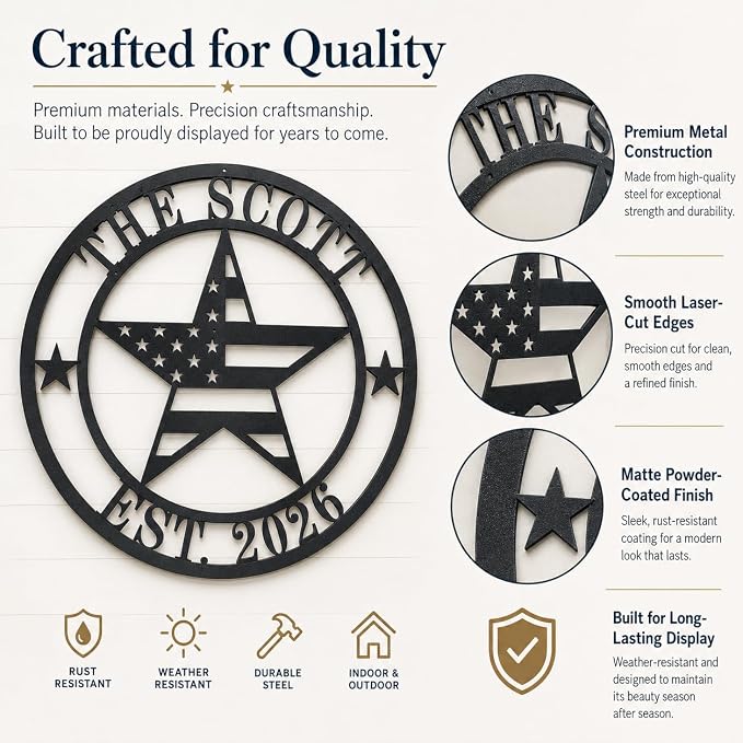 Personalized Texas Star Metal Sign Custom Family Name Established Year Wall Art for Porch Patio Entryway Rustic Outdoor Home Decor Wedding Fathers Day Housewarming Gift