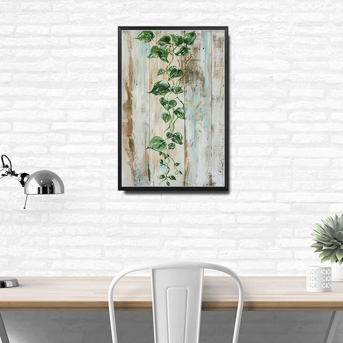 Metal Sign Tin Sign Vintage Wall Art Vintage Pothos Vine Tin Sign for Shabby Chic Style Rustic Elegance and Trailing Green Stems Tin Signs Gardening for Room 6×8 Inches with Metal Frame