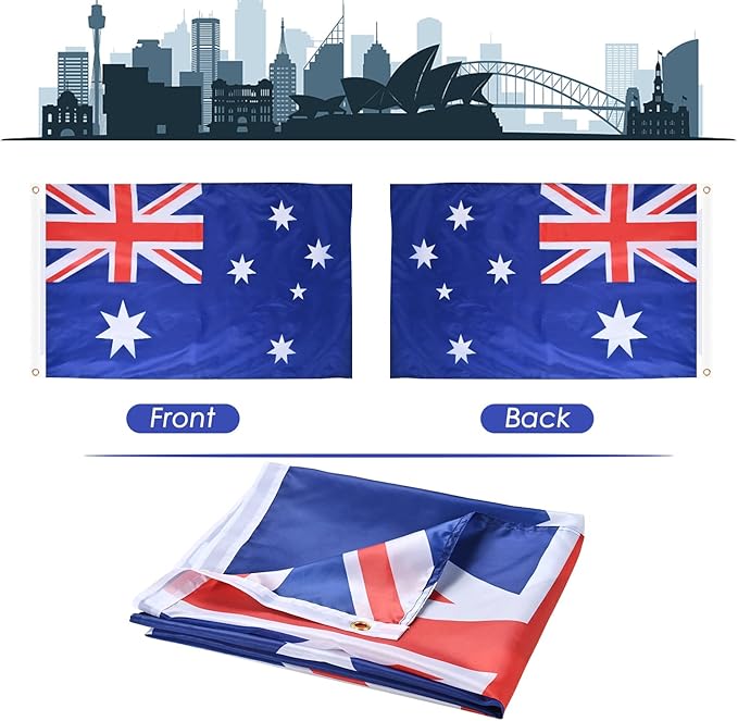 AhfuLife 2 Pcs Australia Flag 3x5 Ft,Large Australian Flags for Outside - Double Side with Brass Eyelets for Olympic Party Decorations, Bar Garden Street Decoration Indoor Outdoor