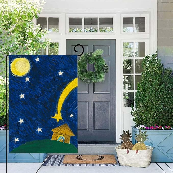 EMMTEEY Christmas Garden Flags for Outside Oil Painting Holy Night Christmas Burlap Garden Flags 12.5X18 Small Christmas Flag Double Sided Winter Garden Flag House Flags for Christmas Decoration