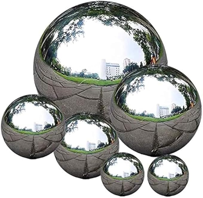 Stainless Steel Gazing Ball, 6 Pcs 50-150 mm Mirror Polished Hollow Ball Reflective Garden Sphere, Floating Pond Balls Seamless Gazing Globe for Home Garden Ornament Decorations (6 Pcs Mix)