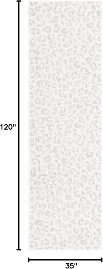 Unique Loom Outdoor Safari Collection Area Rug - Leopard (2' 11" x 10' Runner, Ivory Gray)