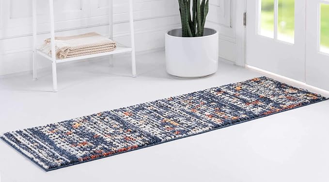 Unique Loom Morocco Collection Abstract Border, Diamond, Bohemian Area Rug (2' 2 x 6' 0 Runner, Navy Blue/Black)