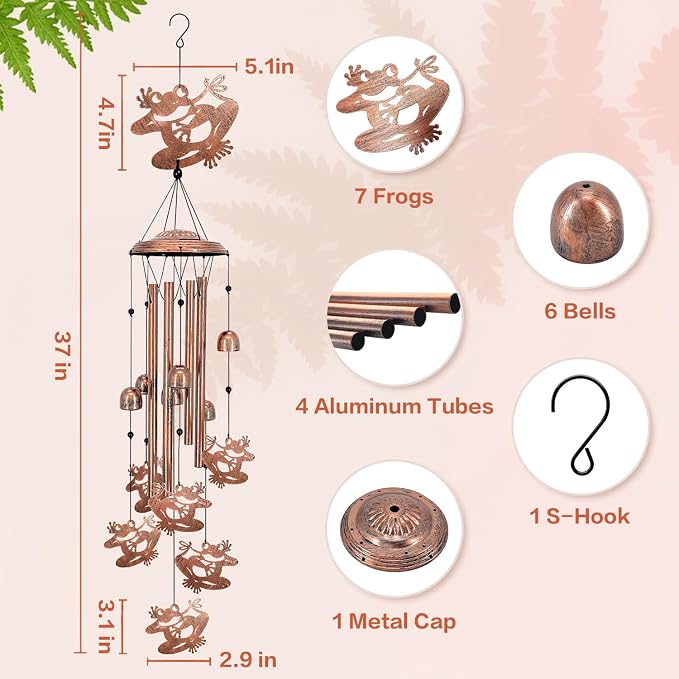 Frog Wind Chimes for Outside,Frog Gifts for Women/Men/Sympathy Memorial/Festival Birthday Gifts Metal windchimes Outdoors/Indoors,Patio,Garden Decor,Yard,Home Decor,Porch