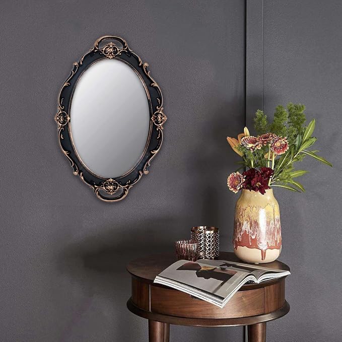 YCHMIR Vintage Mirror Small Wall Mirror Hanging Mirror 14.5 x 10 inchs Oval Brown