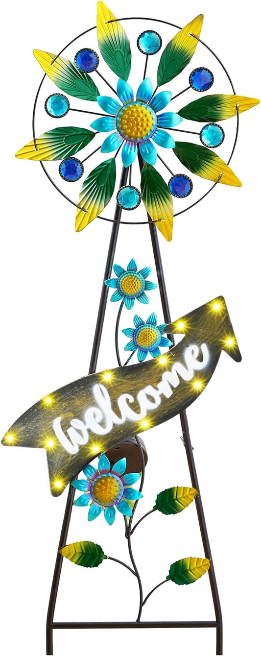 TERESA'S COLLECTIONS Wind Spinners Outdoor Solar Decor, Hummingbird Metal Windmill for Yard Decorative Garden Stakes for Porch,Garden,Yard,26''