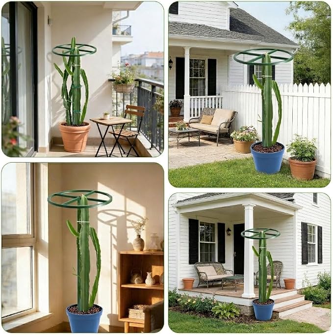 61" Adjustable Plant Trellis, Round Ring, Green | Round support ring design. Anti-tipping base fits inside pot. Modular heavy duty iron.