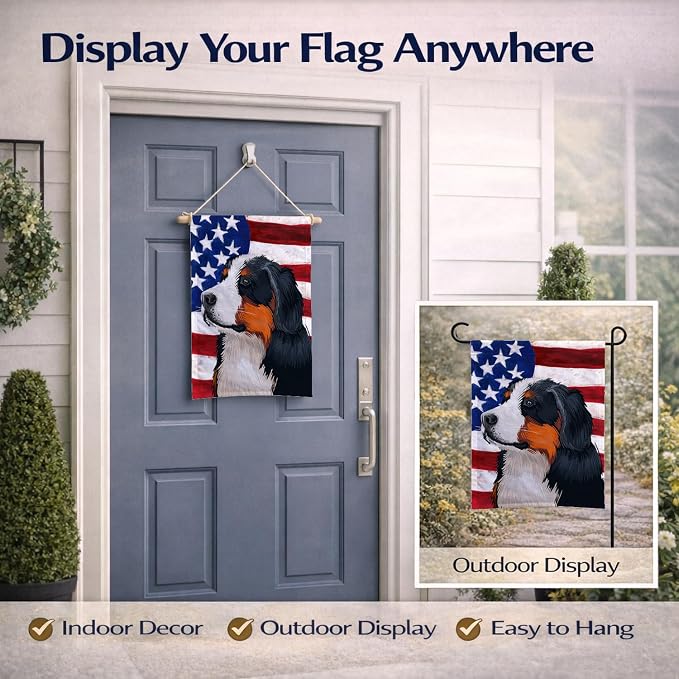 Caroline's Treasures CK6433GF Bernese Mountain Dog American Flag Garden Flag Mailbox Flag Decorative Yard Flag Banner Outside Patio Artwork Yard Flower Beds, Garden Size, Multicolor