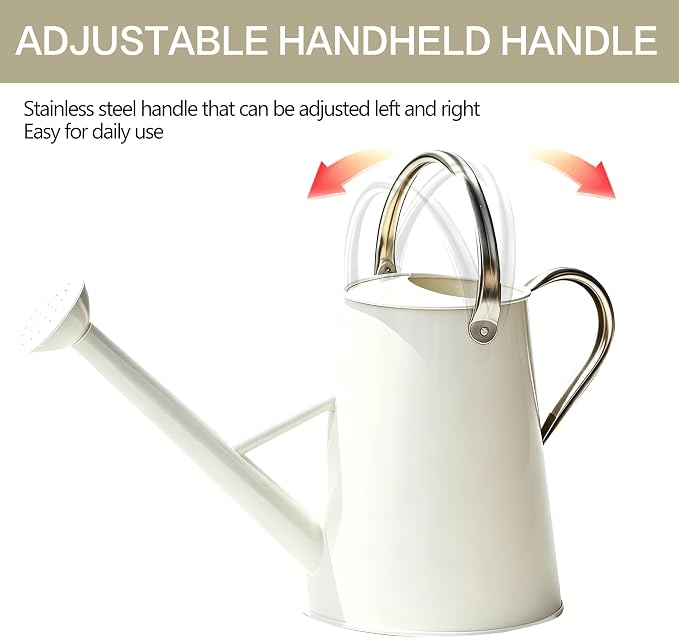 Metal Watering Can with Stainless Steel Handle for Outdoor and Indoor Plants, Watering Can Decor, 1.5 Gallon (White)