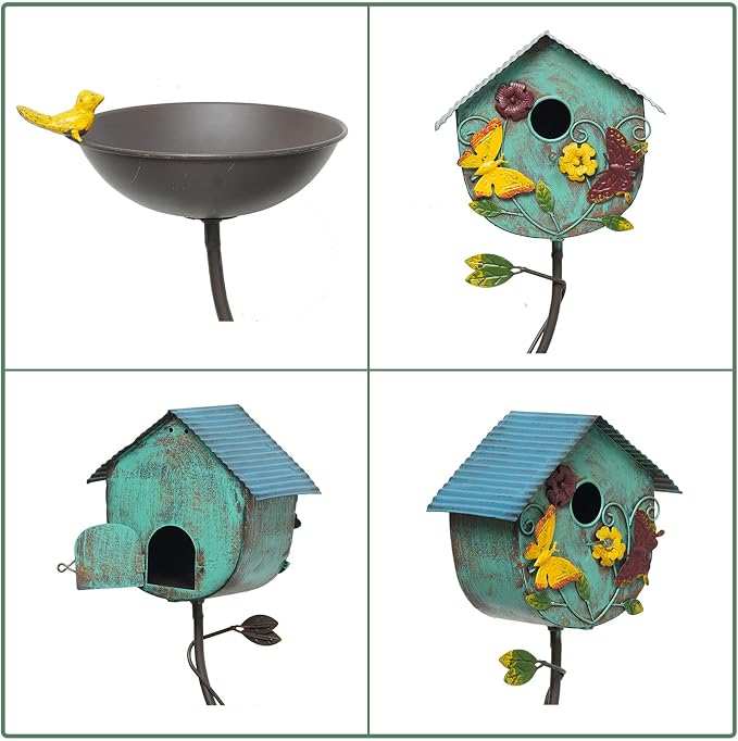 HLQMFHT 52" H Bird Baths for Outdoors,Metal Bird Bath Bowl,Birdhouses for Outdoors with Pole,Birdhouses for Outdoors,Garden Yard Decor