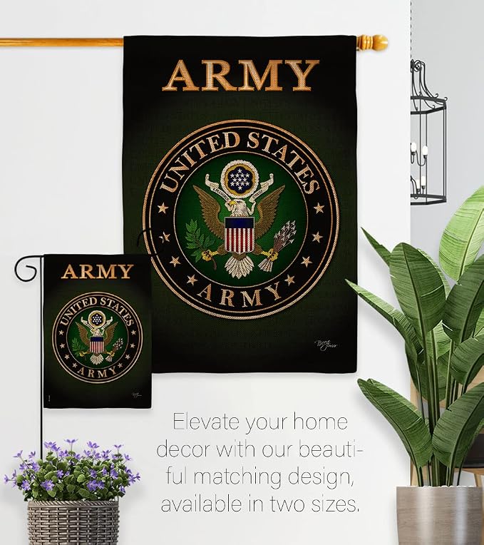 Army Burlap Garden Flag - Set Wall Hanger Armed Forces Rangers United State American Military Veteran Retire Official - House Decoration Banner Small Yard Gift Double-Sided Made in USA 13 X 18.5