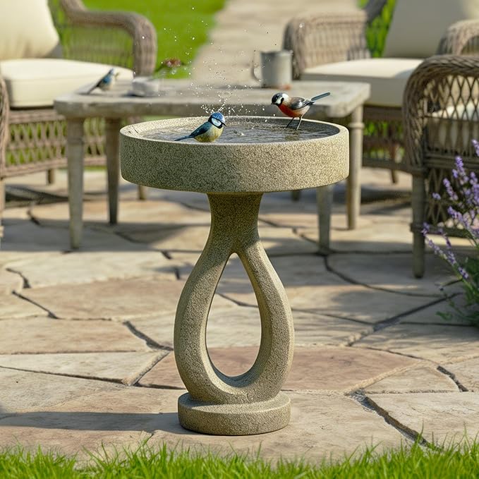 SKYFIRE 21.8" H Outdoor Birdbath for Garden -Fibre Reinforced Concrete Large Bird Bath Outdoor Decor with Modern Pedestal for Garden, Patio, Lawn -15.7”Dia. X 21.8”H Contemporary Birdbaths&Supports