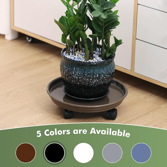8 Packs Plant Caddy With Wheels 12" Plastic Rolling Stands Heavy-Duty Dolly With Casters Indoor and Outdoor Roller Base Large Heavy Pot Saucers Plant Mover, Brown