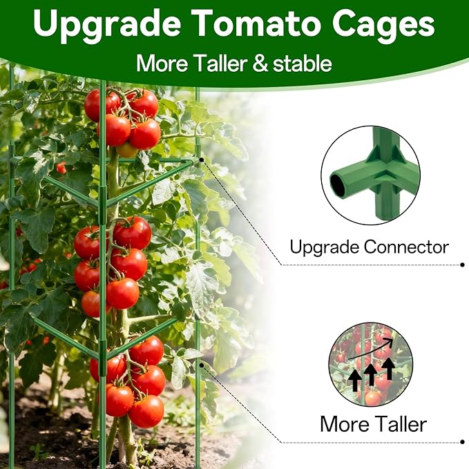 Halatool 57" Tall Tomato Cages, 2 Pack Heavy Duty Plant Support for Garden | Metal Stakes for Raised Beds and Pots, Adjustable Foldable Trellis for Cucumbers, Peppers, Flowers, and Climbing Plants