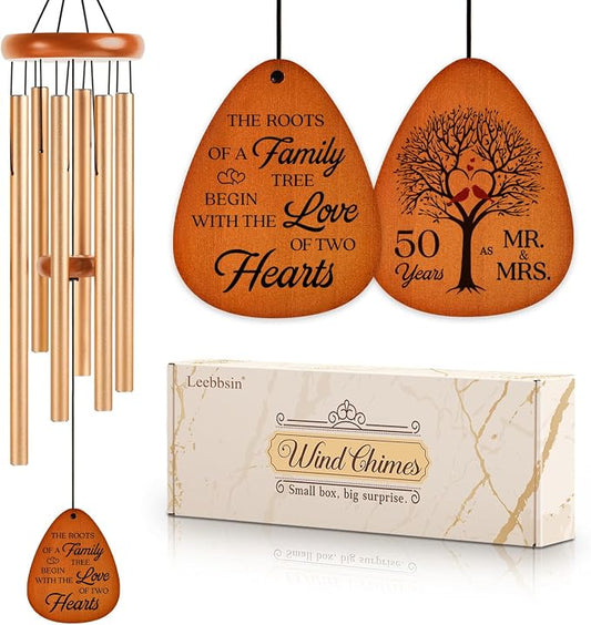 Leebbsin 50th Wedding Anniversary Wind Chime, Happy 50th Anniversary Romantic Gifts for Couple, Parents, Wife, Husband, Friends, Golden Anniversary's Keepsake Gifts Ideas-Large 36'' | Happy 50th Anniversary Romantic Gifts for Couple, Parents, Wife, Hus...