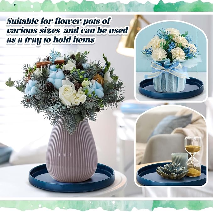 2 Pcs 7 Inch Ceramic Plant Saucer for Indoor Outdoor Round Flower Pot Drip Trays Blue Flower Drainage Glazed Pots Base for Holding Water Drips Soil
