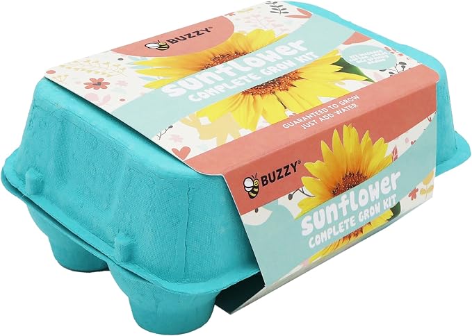 Buzzy Seeds Flower Starter Kit 2-Pack - Egg Carton Eco-Friendly Pots - Complete Indoor Gardening Kit with Seeds, Coconut Husk Growing Medium & Plantable Pots - 100% Grow Guarantee