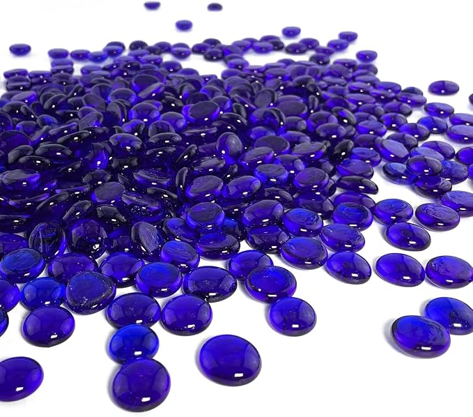 Houseables Glass Beads for Vases, Marbles for Vases, Glass Marbles, Filler, Blue Beads, Flat, Blue Gems, Crafts, Pebbles, Stones, Decorative Rocks, Plants, Florist, Floral, Fishbowl, 10 LBS, 1000PC