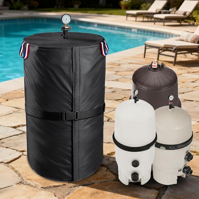 Pool Filter Cover with Plush Linner, 600D Waterproof Oxford Fabric Pool Equipment Cover, Suitable for Most Filters on Market(Universal Style)