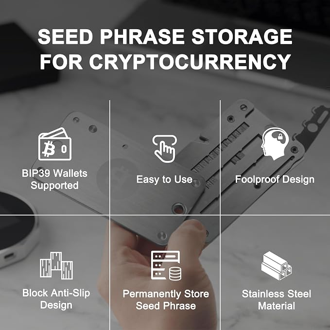 Crypto Seed Phrase Storage, 304 Stainless Steel Secure Bitcoin Wallet, Private Key Recovery Cold Storage Backup 3 Plates 24 Words Compatible with BIP39 Hardware Wallets, Ledger, Trezor