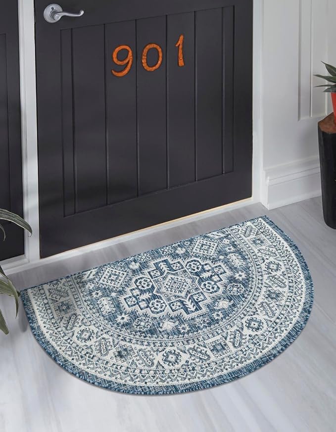 Unique Loom Outdoor Aztec Collection Area Rug - Chalca (3' 1" x 6' 1" Hearth Blue/Ivory)