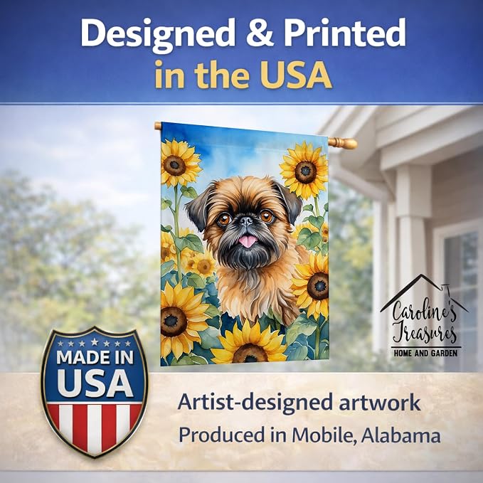 Caroline's Treasures DAC6041CHF Brussels Griffon in Sunflowers House Flag Large Porch Sleeve Pole Decorative Outside Yard Banner Artwork Wall Hanging, Polyester, House Size, Multicolor