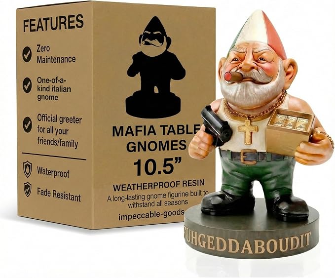Vito CorleGnome' - 11’’ Funny Gnome Decorations/Ornaments/Figurines for Home/Yard/Patio/Garden/Indoor Statues - Italian Decor - Grandmother Mom Non Solar