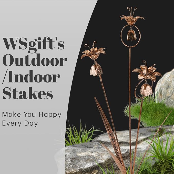 WSgift Metal Bronze Calla Lily Flowers with Bells for Outdoor Garden Decor