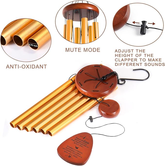 Memorial Wind Chimes for Loss of Loved One – Sympathy Wind Chimes for Dad, Mom, Baby, Brother, or Friend – Outdoor Bereavement Gift, Gold (Teardrop Design)