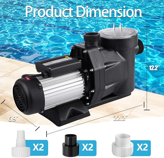 Leomru 2.5 HP Pool Pump 8880 GPH Self Priming in/Above Ground Swimming Pool Pump 110V Single Speed Pumps with Strainer Basket 6Pcs Connectors