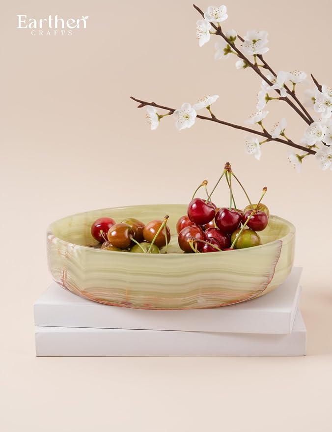 Marble Serving Bowl 8" Green Onyx Natural Stone Fruit Bowl For Kitchen Counter, Decorative Salad Bowl Holder For House Warming Wedding Present