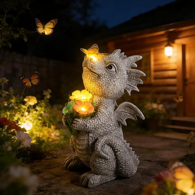 Solar Garden Dragon Statue Outdoor Garden Decor Lights Unique Dragon Gifts for Women Mom Yard Patio Decorations Solar Powered