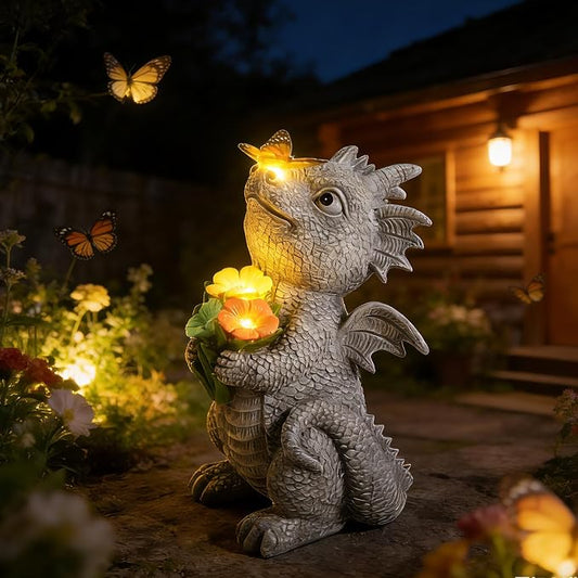 Solar Garden Dragon Statue Outdoor Garden Decor Lights Unique Dragon Gifts for Women Mom Yard Patio Decorations Solar Powered