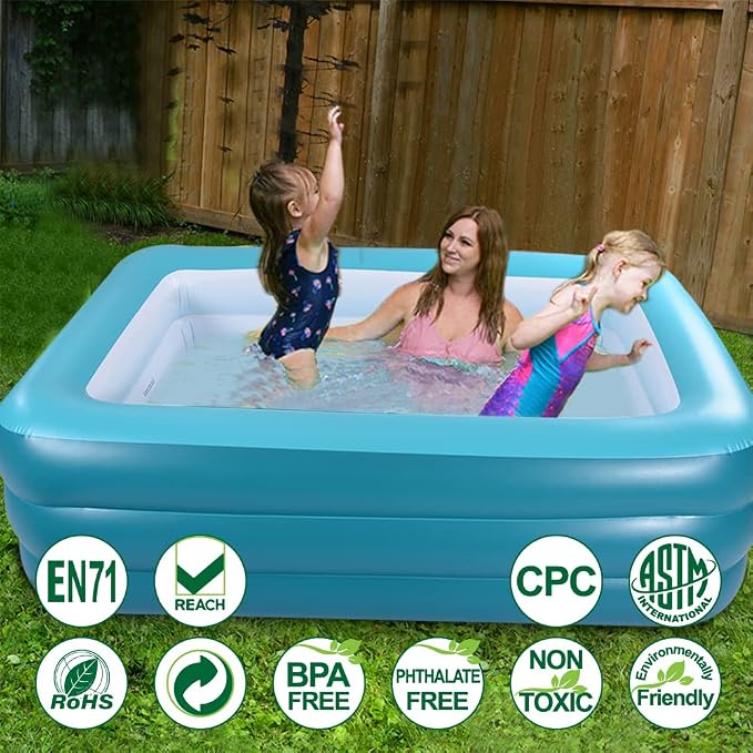 Inflatable Pools for Kids and Adults, 82" X 57" X 25" Kiddie Pools with Inflatable Soft Floor, Durable Family Swimming Pool for Backyard, Garden or Indoor (Green)