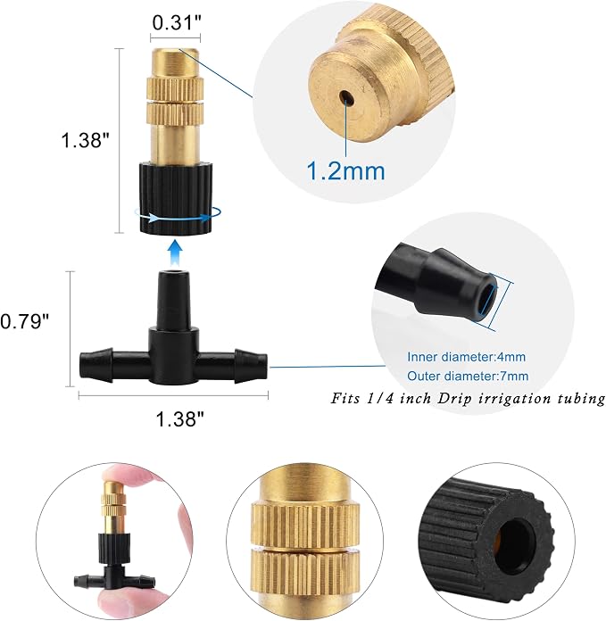 40Pcs Three-Way Atomizing Nozzle Kit - Adjustable Sprinkler with Micro Spray Mister Emitters